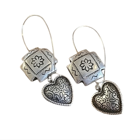 Navajo Sweetheart Puffy Heart Antiqued Silver Earrings